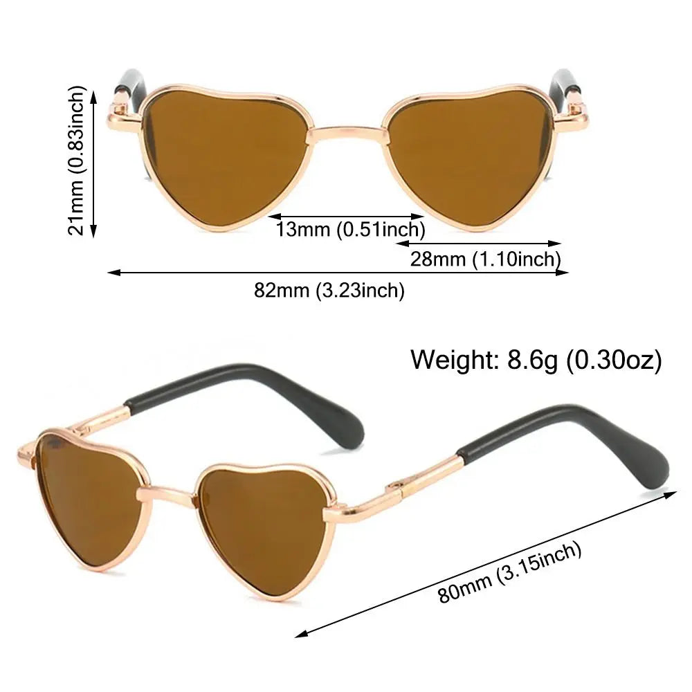 Funny Heart-Shaped Cat Dog Sunglasses Party Cosplay Costume Pet Glasses Photo Props Metal Sunglasses for Cats Small Dogs Dolls