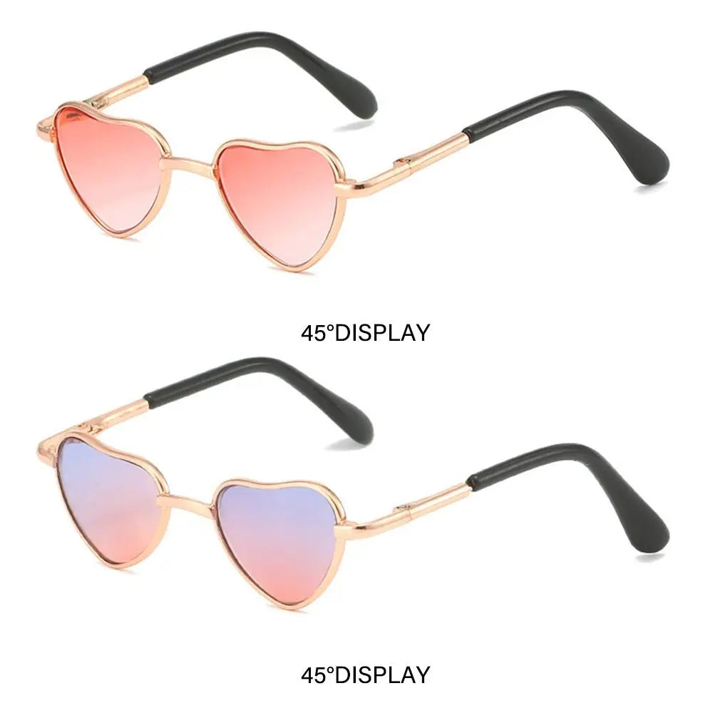 Funny Heart-Shaped Cat Dog Sunglasses Party Cosplay Costume Pet Glasses Photo Props Metal Sunglasses for Cats Small Dogs Dolls