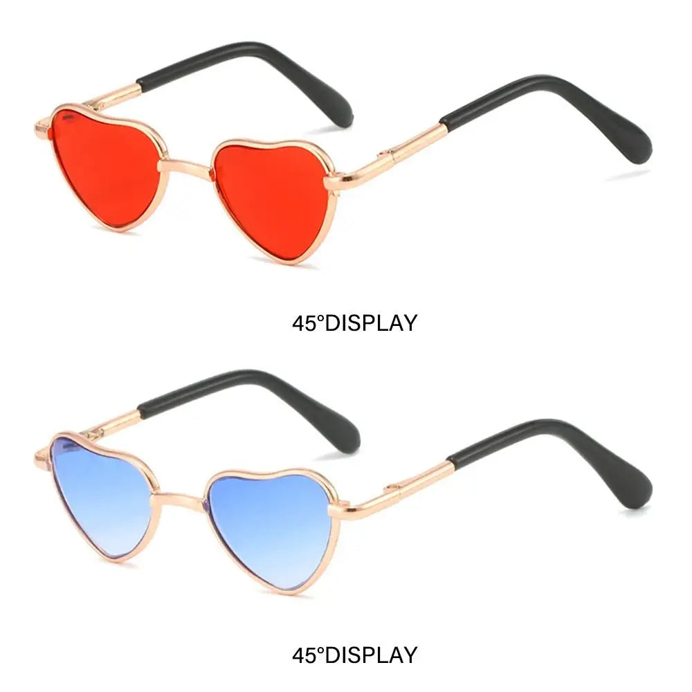 Funny Heart-Shaped Cat Dog Sunglasses Party Cosplay Costume Pet Glasses Photo Props Metal Sunglasses for Cats Small Dogs Dolls