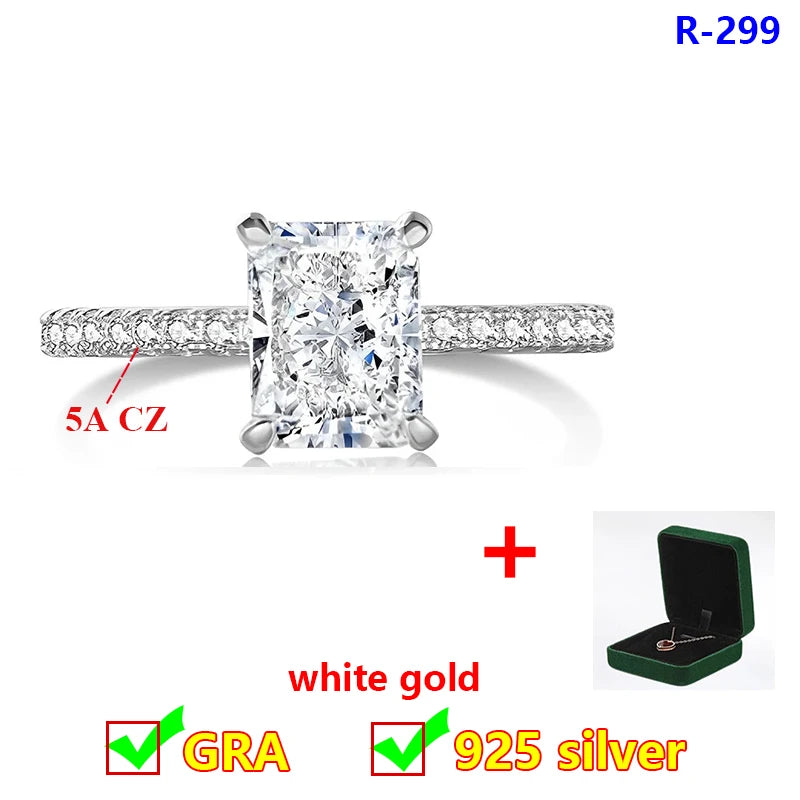 Princess 18K White Gold Plated D Color Moissanite Ring for Woman 925 Sterling Silver Engagement Wedding Ring 1-3Carat Oval Cut