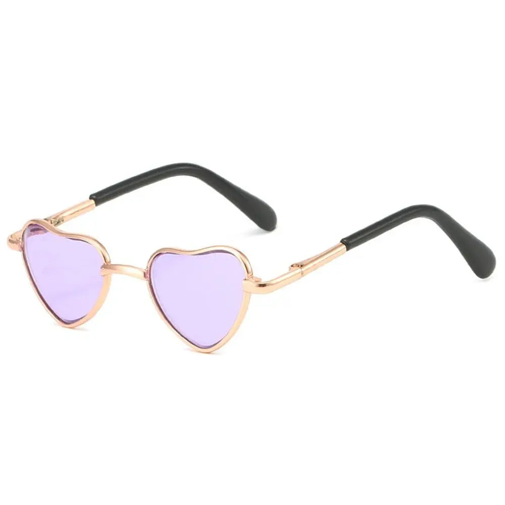Funny Heart-Shaped Cat Dog Sunglasses Party Cosplay Costume Pet Glasses Photo Props Metal Sunglasses for Cats Small Dogs Dolls