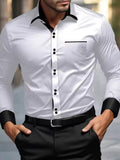 Men's light blue slim fit formal shirt, long sleeved contrasting collar business casual workplace shirt