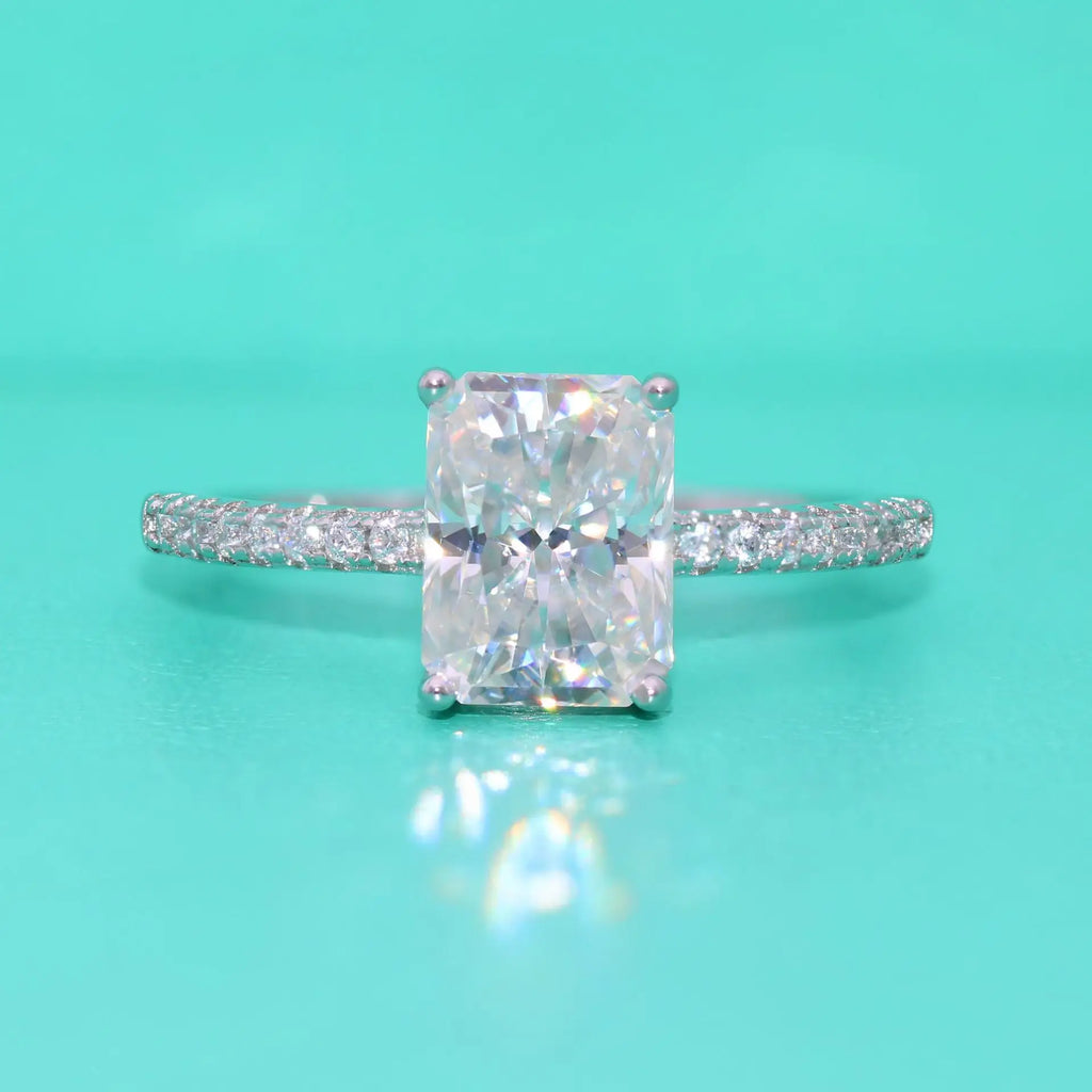 Princess 18K White Gold Plated D Color Moissanite Ring for Woman 925 Sterling Silver Engagement Wedding Ring 1-3Carat Oval Cut