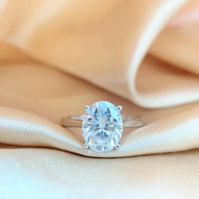 Princess 18K White Gold Plated D Color Moissanite Ring for Woman 925 Sterling Silver Engagement Wedding Ring 1-3Carat Oval Cut