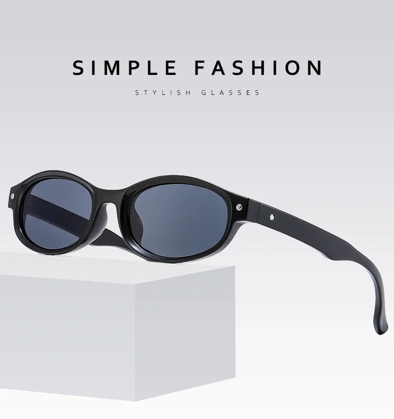 Small Vintage Oval Sunglasses Women Fashion Shades UV400 Trending Men Rivets Decoration Sun Glasses