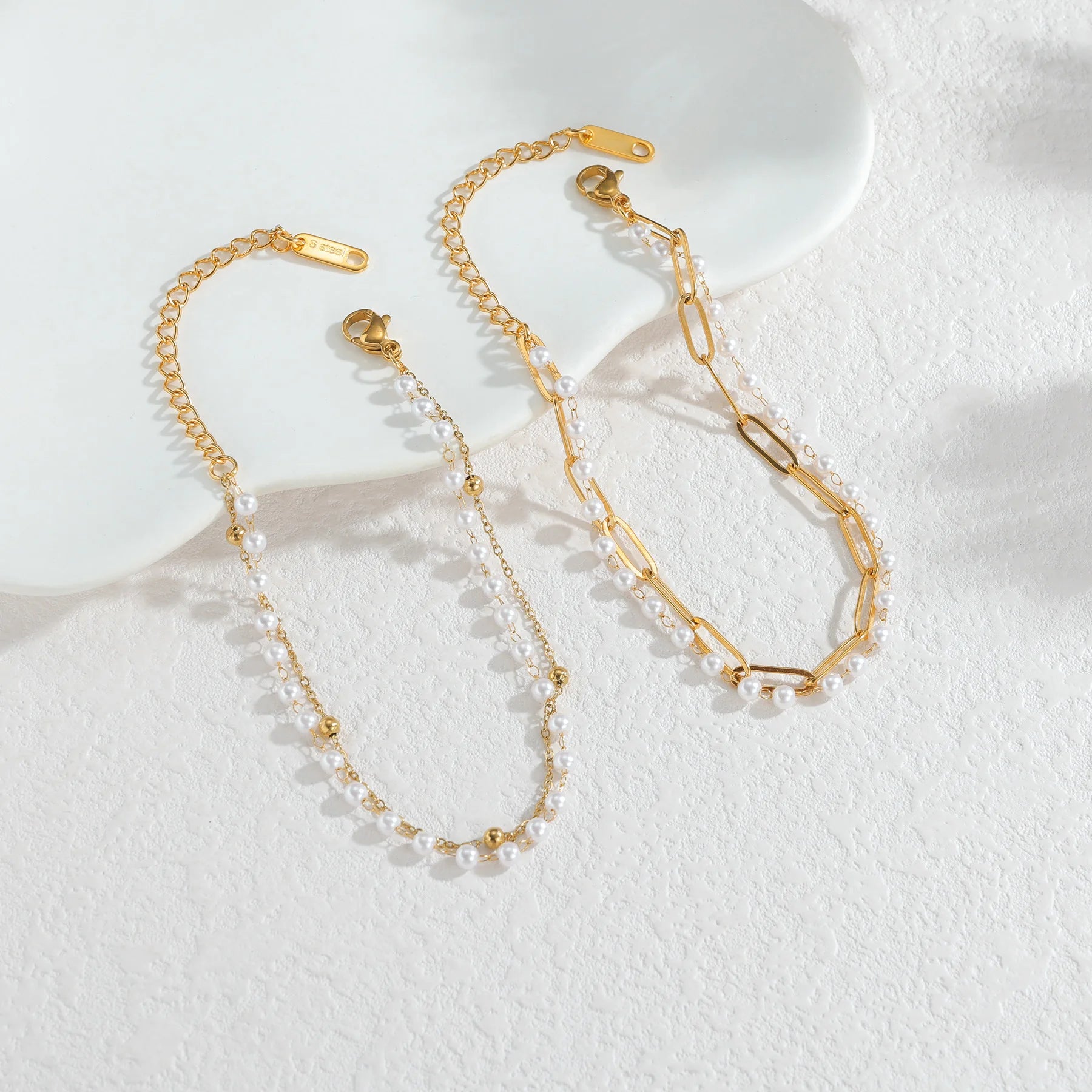 Romantic Imitation Pearls Wedding Bracelets Double Layers Stainless Steel Women Star Charms Engagement Jewelry Girlfriend Gifts
