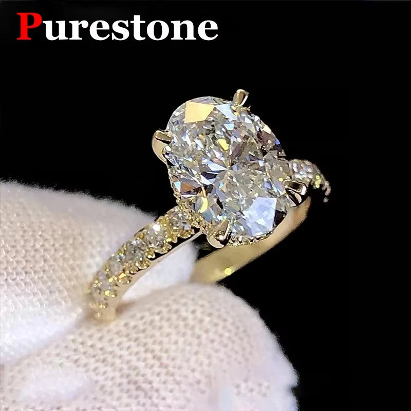 Princess 18K White Gold Plated D Color Moissanite Ring for Woman 925 Sterling Silver Engagement Wedding Ring 1-3Carat Oval Cut