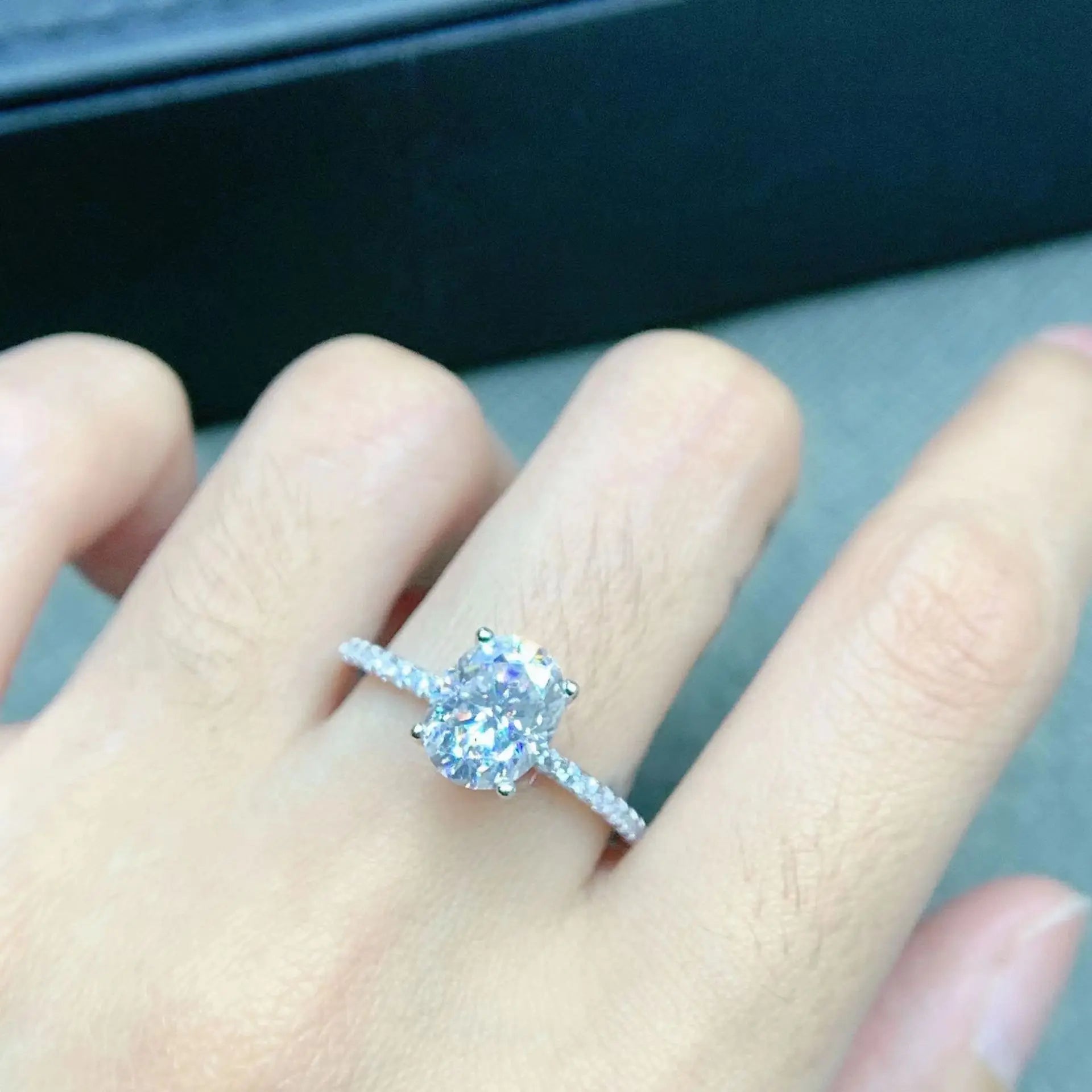 Princess 18K White Gold Plated D Color Moissanite Ring for Woman 925 Sterling Silver Engagement Wedding Ring 1-3Carat Oval Cut