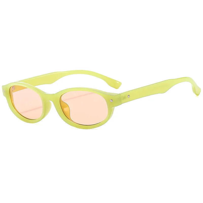 Small Vintage Oval Sunglasses Women Fashion Shades UV400 Trending Men Rivets Decoration Sun Glasses