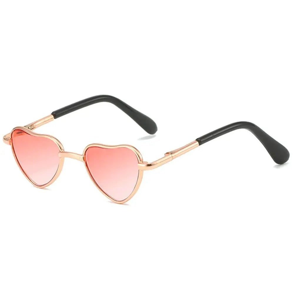 Funny Heart-Shaped Cat Dog Sunglasses Party Cosplay Costume Pet Glasses Photo Props Metal Sunglasses for Cats Small Dogs Dolls