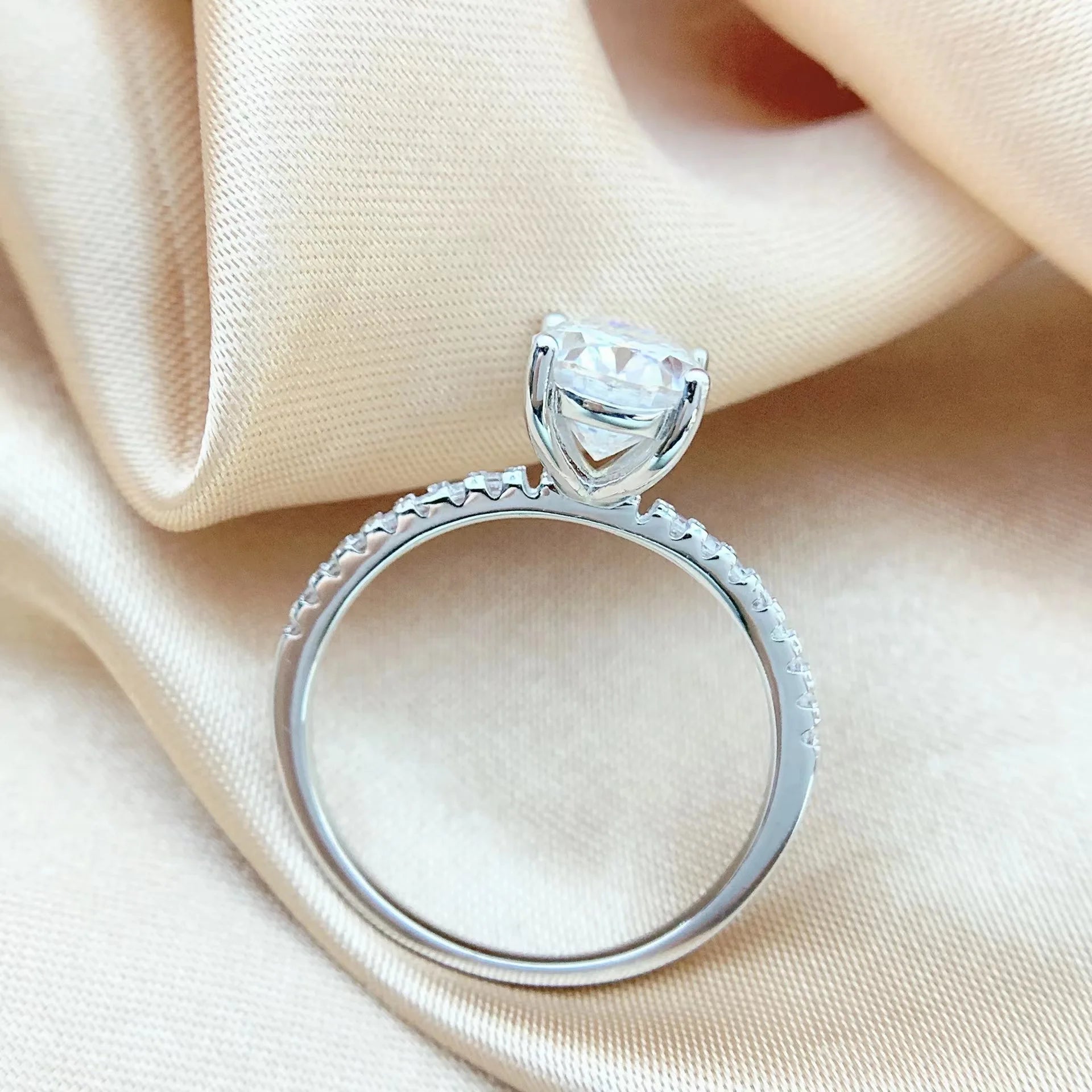 Princess 18K White Gold Plated D Color Moissanite Ring for Woman 925 Sterling Silver Engagement Wedding Ring 1-3Carat Oval Cut