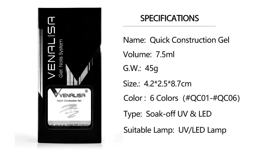 VENALISA 7.5ml Quick Construction Gel, Semi Transparent Jelly Nail Gel Polish, Strengthener Soak Off Gel