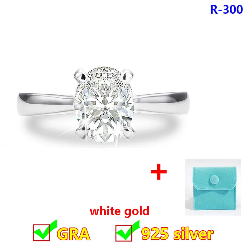 Princess 18K White Gold Plated D Color Moissanite Ring for Woman 925 Sterling Silver Engagement Wedding Ring 1-3Carat Oval Cut