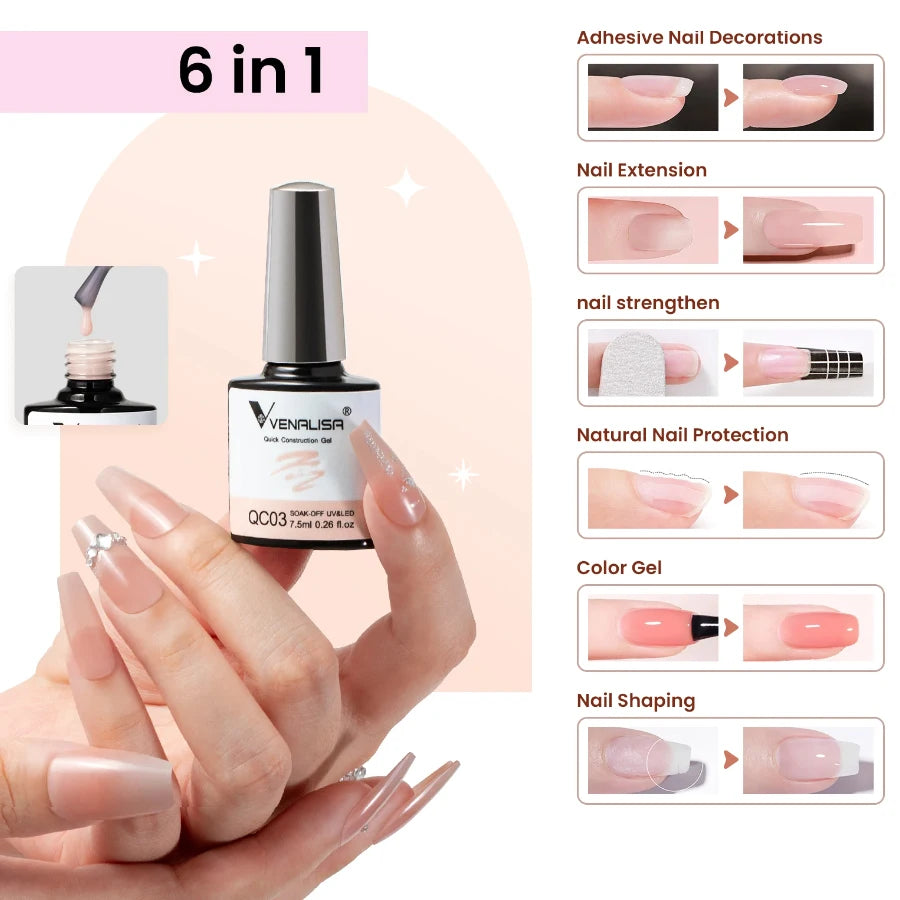 VENALISA 7.5ml Quick Construction Gel, Semi Transparent Jelly Nail Gel Polish, Strengthener Soak Off Gel